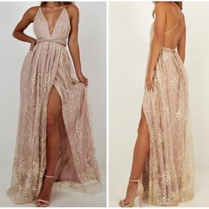 Gold, sequin/sparkle, ball gown